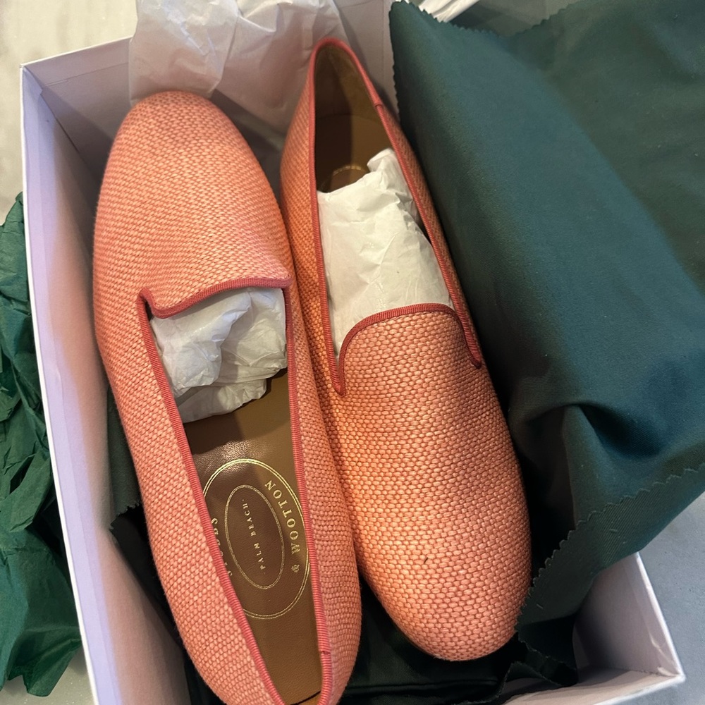 Stubbs & Wootton Salmon Raffia Loafers